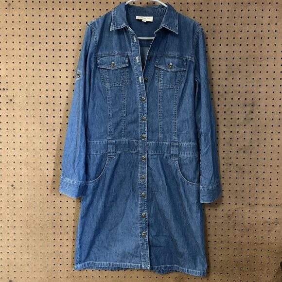 Denim Jean Dress Jones New York Y2k Western Cowgirl Midi Long Sleeve Size  10 - Picture 1 of 7